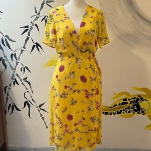 Forever 21 Yellow Floral Midi Wrap Dress